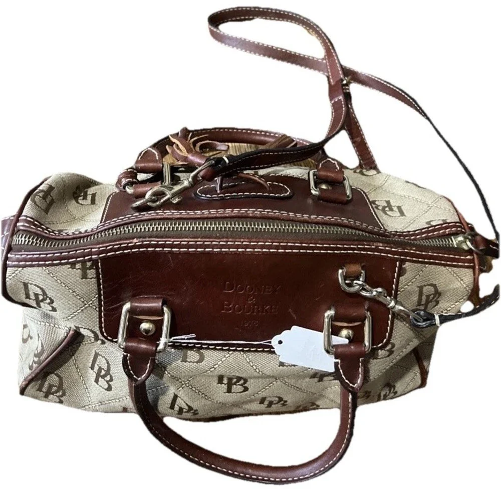 Dooney & Bourke Signature Canvas and Leather Satchel Classic British Tan Y2K